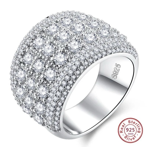 New Simulated Diamonds Micro Pave S925 Stamped Sterling Silver Ring - Picture 8 of 8